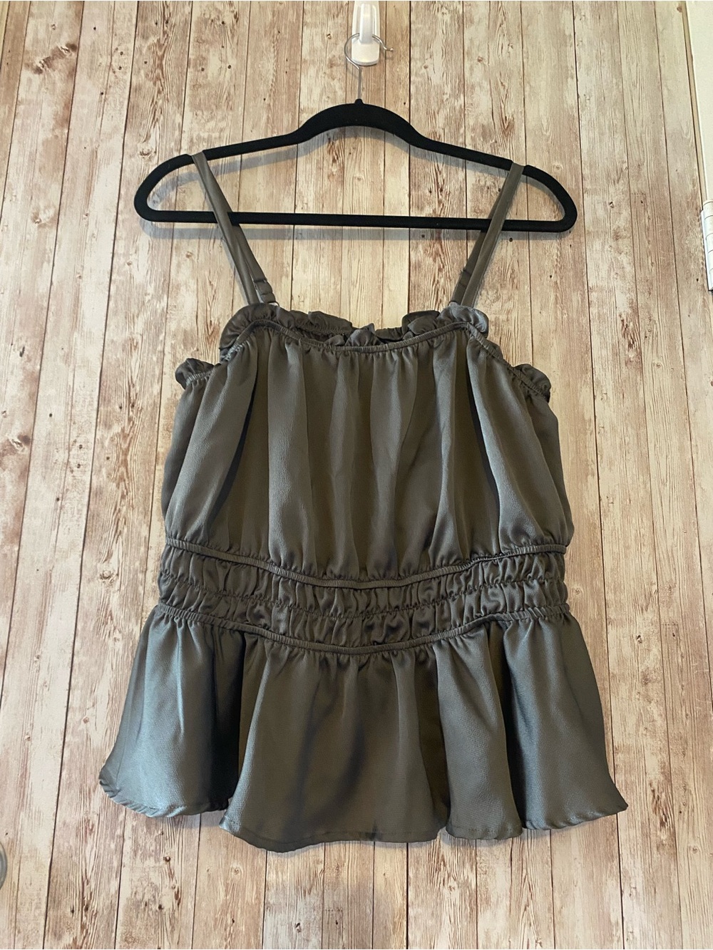 Torrid Size 1 Smocked Waist Spaghetti Strap Top Metallic Gray Adjustable straps